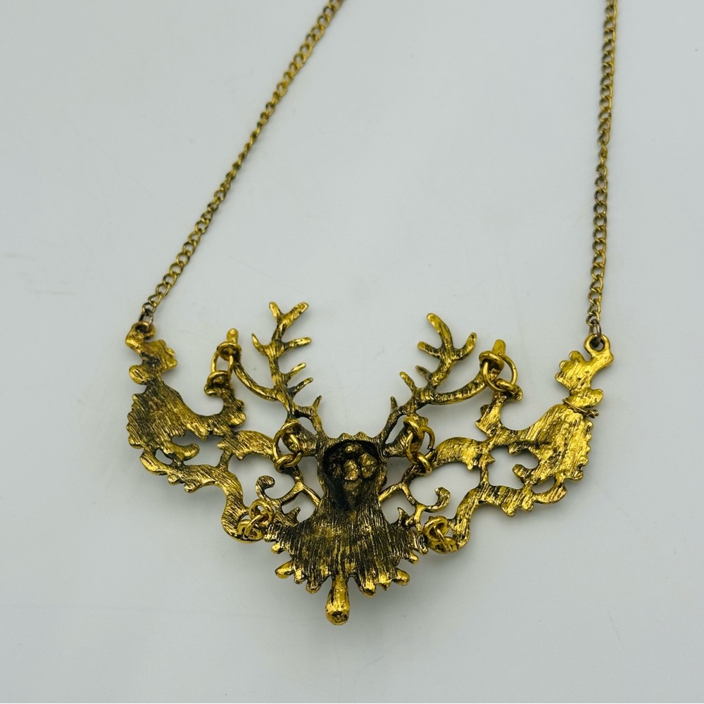 Stag of the Woods Deer Gold Tone statement necklace - Picture 12 of 13